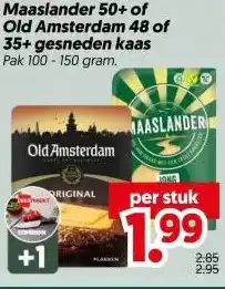 Dekamarkt Maaslander 50+ of Old Amsterdam 48 of 35+ gesneden kaas aanbieding