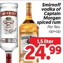 Dekamarkt Smirnoff vodka of Captain Morgan spiced rum aanbieding