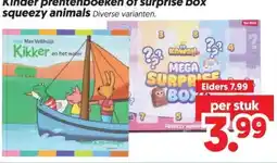 Dekamarkt Kinder prentenboeken of surprise box squeezy animals aanbieding
