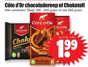 Dirk Cote d'Or chocoladereep of Chokotoff 250g aanbieding