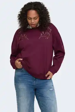 Wehkamp ONLY CARMAKOMA Plus Size katoenen gebloemde sweater met borduursels - donkerrood aanbieding