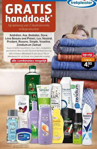 Trekpleister Andrelon, axe, badedas, dove, love beauty and planet, lux, neutral, prodent, rexona, simple, vaseline, zendium en zwitsal aanbieding