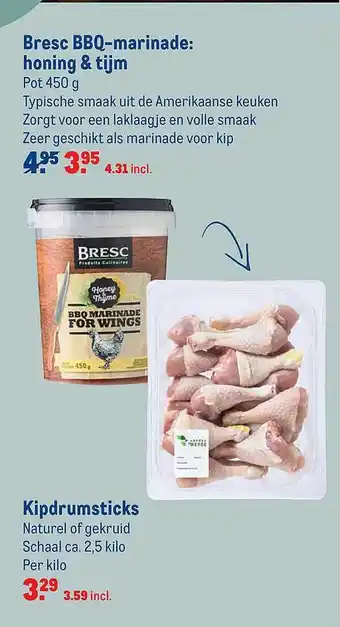 Makro Bresc bbq-marinade: honing & tijm of kipdrumsticks aanbieding