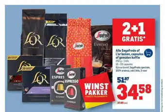 Makro Alle Segafredo Of L'Or bonen, capsules of gemalen koffie 1 kilo aanbieding