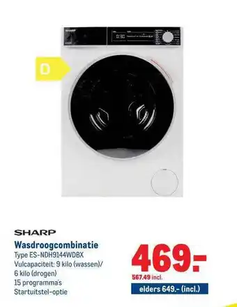 Makro Sharp Wasdroogcombinatie ES-NDH9144WDBX aanbieding