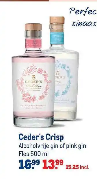 Makro Ceder's crisp alcoholvrije gin of pink gin 500ml aanbieding