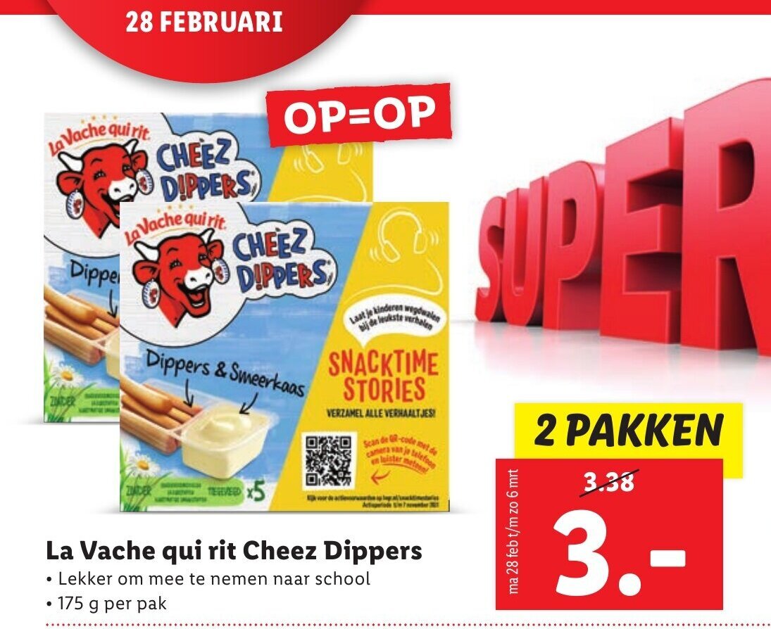 La Vache qui rit Cheez Dippers 175 g 2 pakken aanbieding bij Lidl