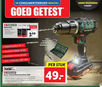 Lidl Parkside Accu-schroefboormachine 20V per stuk aanbieding