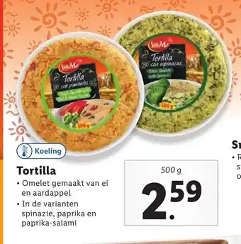 Lidl Tortilla Omelet gemaakt van ei en aardappel 500 g aanbieding