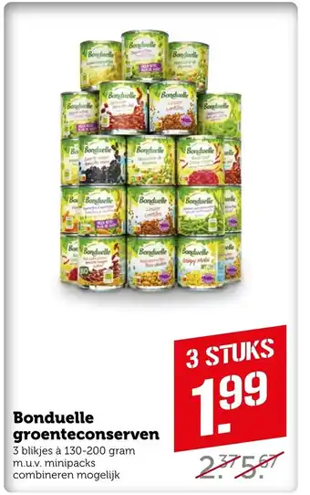 Coop Bonduelle groenteconserver 3 blikjes a 130-200 gram aanbieding