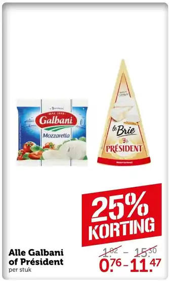 Coop Alle Galbani of President per stuk aanbieding