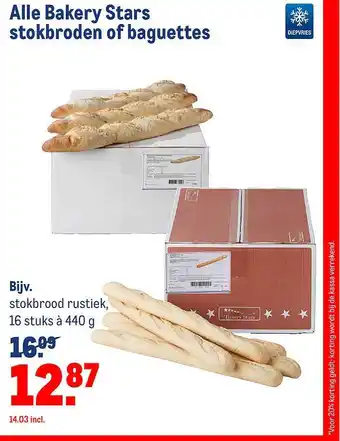 Makro Alle Bakery stars stokbroden of baguettes 440g aanbieding