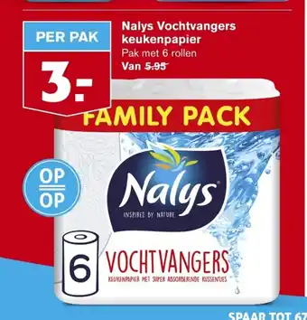 Hoogvliet Nalys Vochtvangers keukenpapier pak met 6 rollen aanbieding