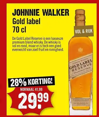 Dirck 3 Johnnie Walker Gold Label 28% Korting aanbieding