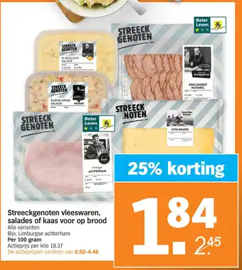 Albert Heijn Streeckgenoten vleeswaren, salades of kaas voor op brood aanbieding