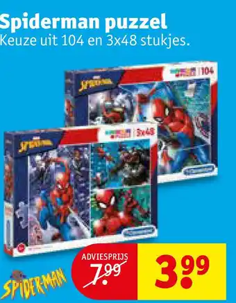 Kruidvat Spiderman puzzel Keuze uit 104 en 3x48 stukjes. aanbieding