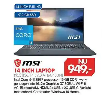 Vobis Msi 14 inch laptop prestige 14 evo A11m-430nl aanbieding