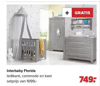 Baby-Dump Interbaby florida ledikant, commode en kast aanbieding