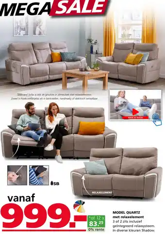 Seats and Sofas Model quartz met relaxelement aanbieding