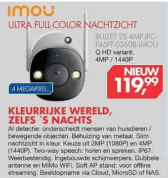 Vobis Imou ultra full-color nachtzicht bullet 2S 4mp ipc-f46fp-0360b-imou aanbieding