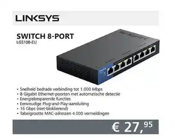 Informatique Linksys switch 8-port lgs108-eu aanbieding