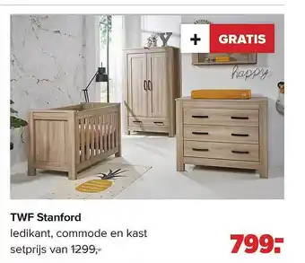 Baby-Dump Twf stanford ledikant, commode en kast aanbieding