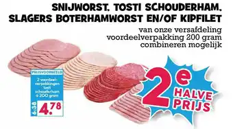 Boon`s Markt Snijworst, tosti schouderham, slagers boterhamworst en-of kipfilet 200 gram aanbieding