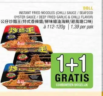 Amazing Oriëntal Doll instant fried noodles (chilli sauce - seafood oyster sauce - deep fried garlic & chilli flavor) aanbieding