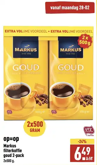 ALDI Markus filterkoffie goud 2-pack aanbieding