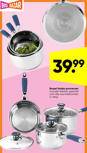 Big Bazar Russel Hobbs pannenset inclusief deksels, geschikt YOor alle warmtebronnen aanbieding