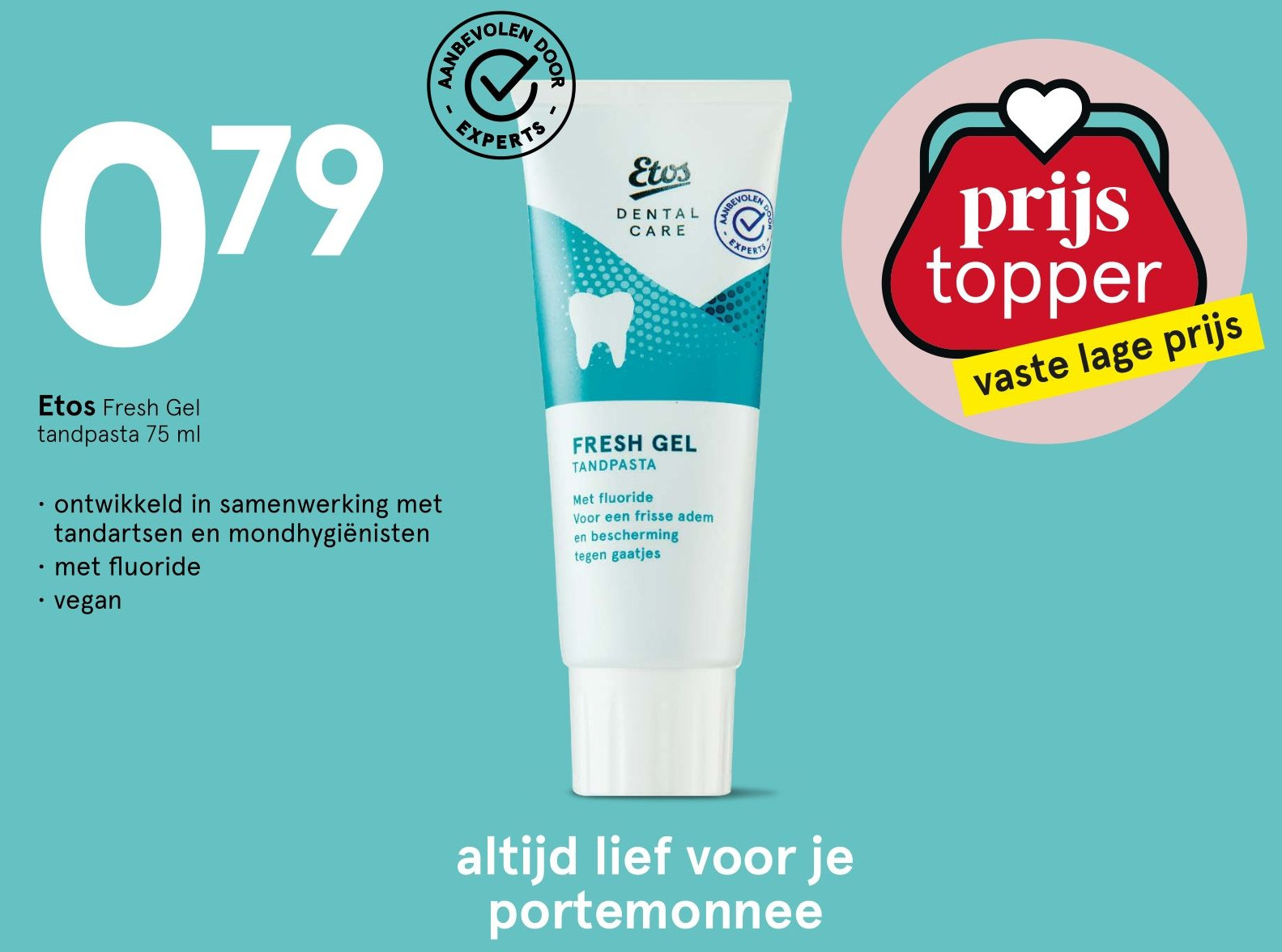 Etos Fresh Gel tandpasta 75 ml aanbieding bij Etos