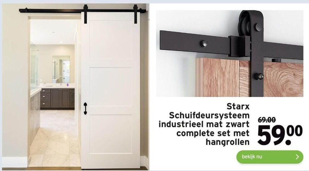 Schuifdeursysteem Spaakwiel, Schuifdeurbeslag, 4FT-122cm Railsysteem Complete Schuifdeurbeslag Set met Hangrollen, Schuifdeur Systeem mat Zwart met Hangrollen
