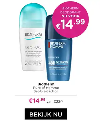 ICI Paris XL Biotherm Pure of Homme Deodorant Roll-on aanbieding