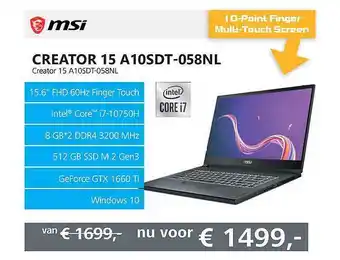 Informatique Msi creator 15 a10sdt-058nl creator 15 a10sdt-058nl aanbieding