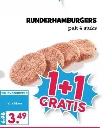 Boon`s Markt Runderhamburgers 1+1 Gratis aanbieding