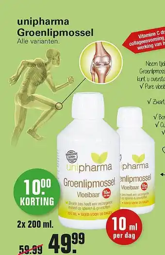 De Online Drogist Unipharma groenlipmossel 10.00 Korting 200ml aanbieding