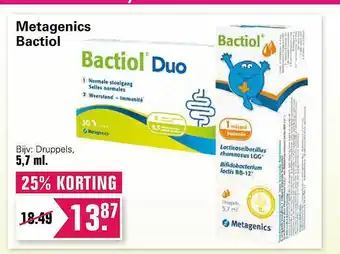 De Online Drogist Metagenics bactiol 25% Korting aanbieding