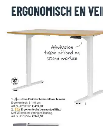 Manutan Manutan Elektrisch Verstelbaar Bureau Of Ergonomische Bureaustoel Bizzi aanbieding