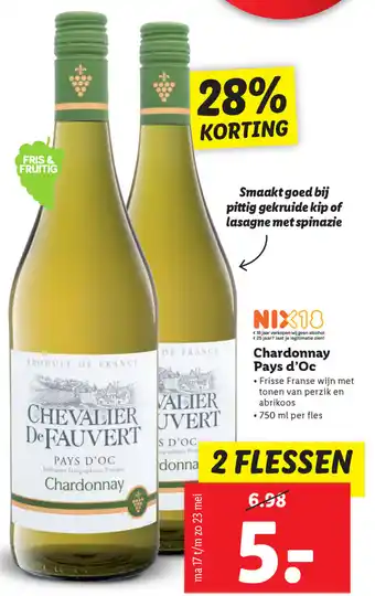 Lidl Chevalier De Fauvert Pays d'Oc Chardonnay 2*750ml aanbieding