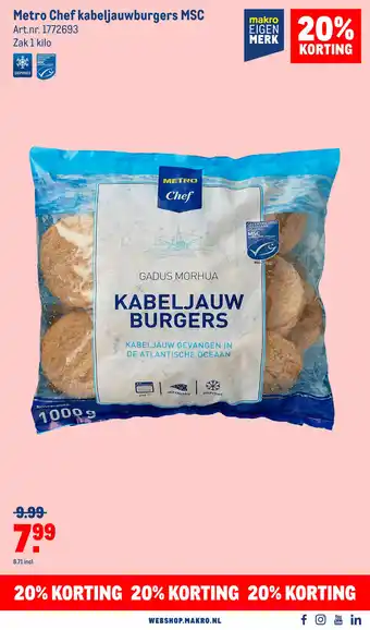 Makro Metro Chef kabeljauwburgers MSC 1 kilo aanbieding