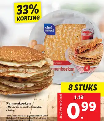 Lidl Chef select Pannenkoeken 8st 600g aanbieding