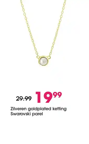 Lucardi Zilveren goldplated ketting Swarovski parel aanbieding