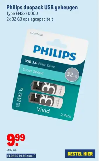 Makro Philips duopack USB geheugen aanbieding