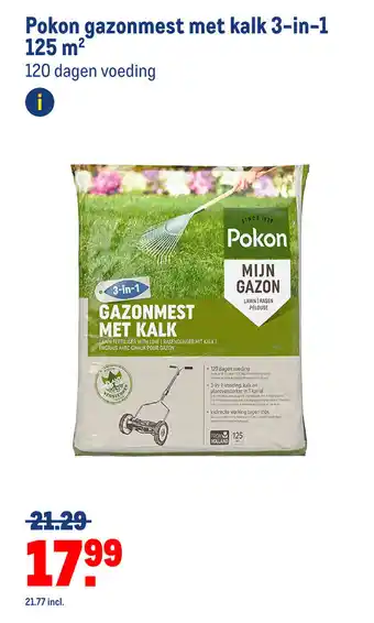 Makro Pokon gazonmest met kalk 3-in-1 125m aanbieding