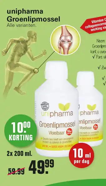 De Online Drogist Unipharma Groenlipmossel 200ml aanbieding