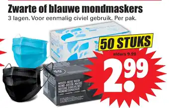 Dirk Zwarte of blauwe mondmaskers aanbieding