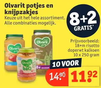 Kruidvat Olvarit potjes en knijpzakjes 10x250 gram aanbieding