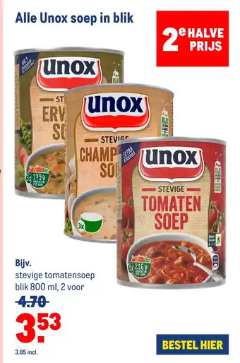 Makro Alle Unox soep in blik aanbieding