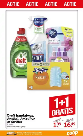 Coop Dreft handafwas Antikal, Ambi Pur of Swiffer 2 stuks aanbieding