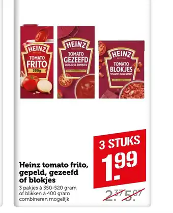 Coop Heinz tomato frito, gepeld, gezeefd of blokjes 3 pakjes a 350-520 gram 3 stuks aanbieding